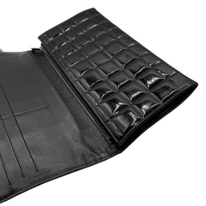 Chanel Black Patent Leather Chocolate Bar Clutch On Chain