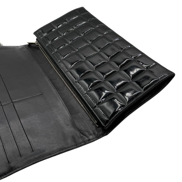 Chanel Black Patent Leather Chocolate Bar Clutch On Chain
