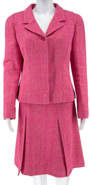 Chanel Pink and Gold Lurex Skirt Suit, Cruise 2001 - Size 44