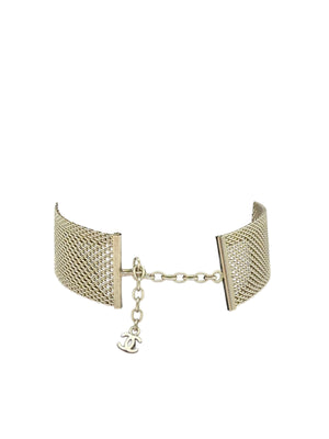 CHANEL Camellia with mesh silver choker collar.