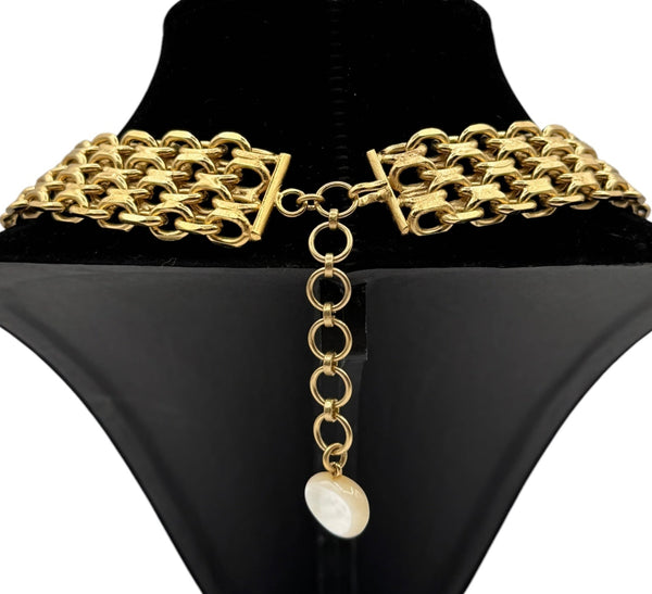 Chanel Mother Of Pearl Camellia Gold Choker/Necklace