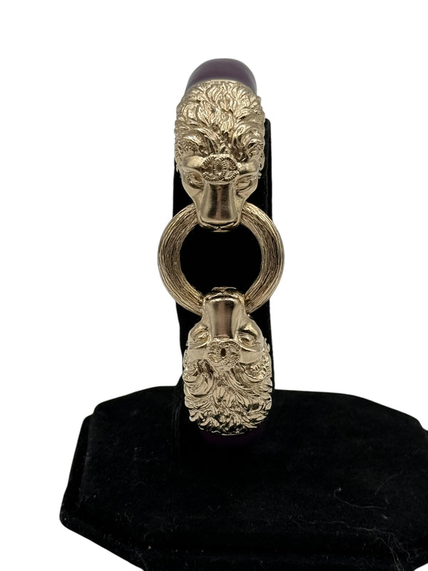 Chanel Enamel Lion Head Bracelet Purple Gold
