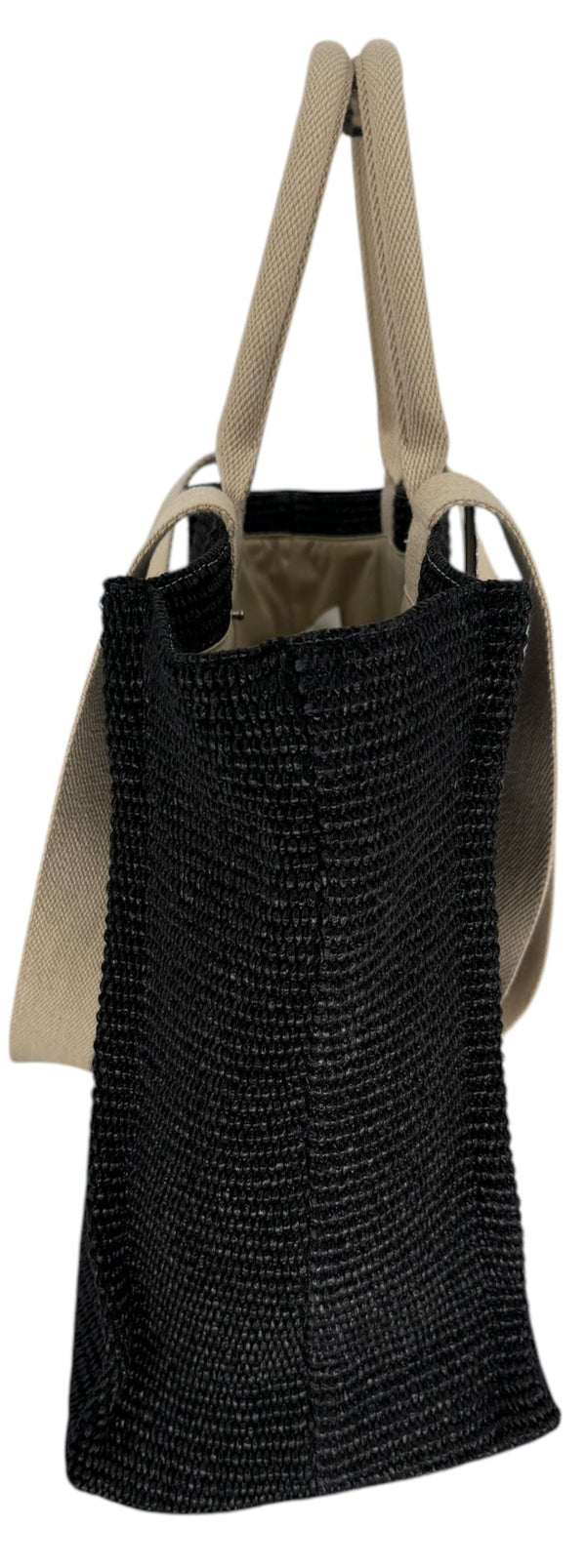 Marni Large Tote in Black raffia-effect fabric