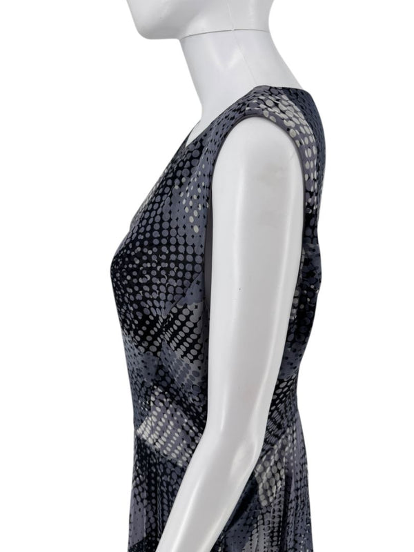 Armani Collezioni Grey & Black Abstract Dot Pleated Dress – Size 12 / IT 48