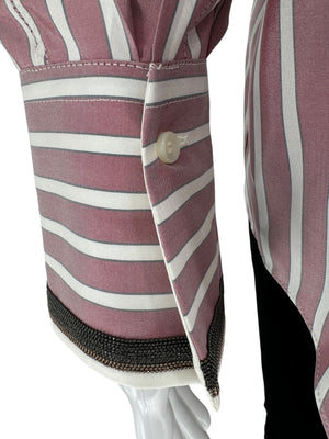 Brunello Cucinelli Silk NWT Striped Button-Up Shirt - Size L