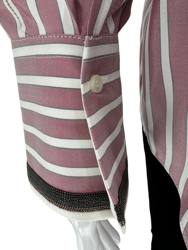 Brunello Cucinelli Silk NWT Striped Button-Up Shirt - Size L