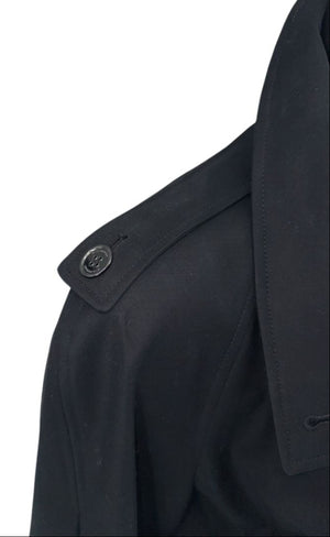 Burberry London Black Wool & Cashmere Belted Trench Coat - Size 14 US