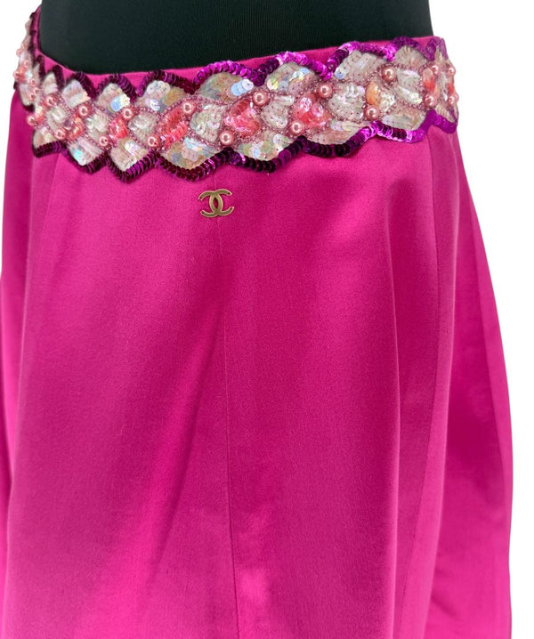 Chanel Embellished Fuchsia Silk Skirt – Fall 2000, Size 42