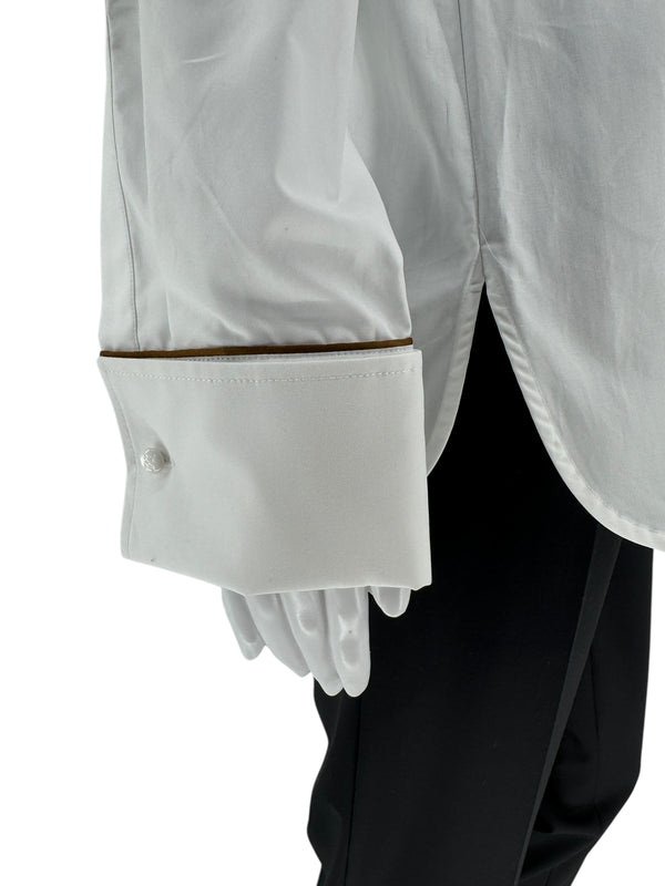 MaxMara White Cotton Dress Shirt with Brown Trim – Size 44 (IT)