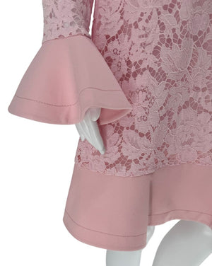 Valentino Pink Lace Overlay Ruffle Sleeve/Trim Longsleeve Dress