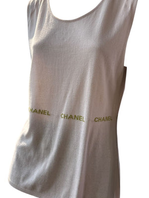 Chanel Pale Pink Cotton Logo Tank – Size FR 44 (US 10/12)