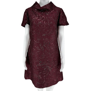 Pamella Roland -Wine Brocade Metallic Floral Dress & Coat Set - Size 8/10