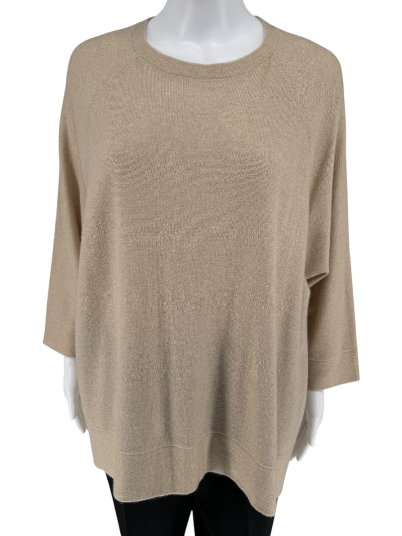 Brunello Cucinelli Beige Cashmere Blend Dolman Sleeve Sweater – Size L