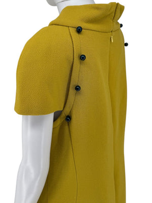 Pamella Roland Mustard Textured Crepe Mini Dress with Pearl Detail