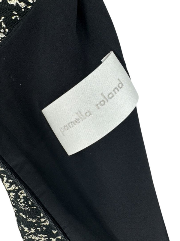 Pamella Roland Metallic Jacquard Sleeveless Dress with Beaded Neckline