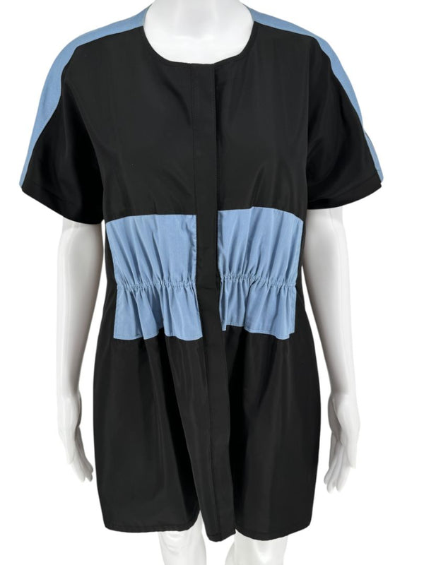 Pamella Roland Black & Blue Color block Gathered Waist Dress