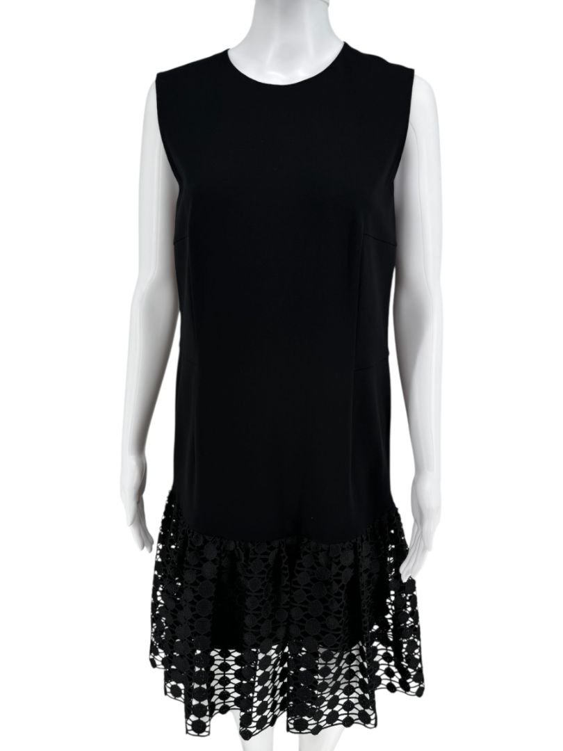 Akris Punto Sleeveless Black Dropwaist Dress with Eyelet Hem - Size 10