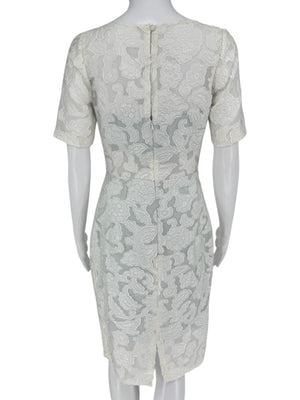 Pamella Roland Ivory Floral Lace Sheath Dress - Size 2