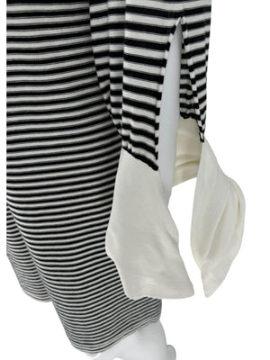 Chloé Black & White Striped Cotton Dress with Cuffed Tie Sleeves - Small