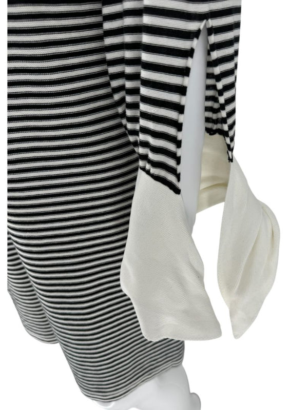 Chloé Black & White Striped Cotton Dress with Cuffed Tie Sleeves - Small