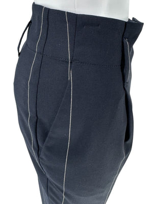 Brunello Cucinelli Navy Pinstripe Wool Pants with Belt - Size 8