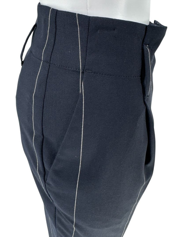 Brunello Cucinelli Navy Pinstripe Wool Pants with Belt - Size 8
