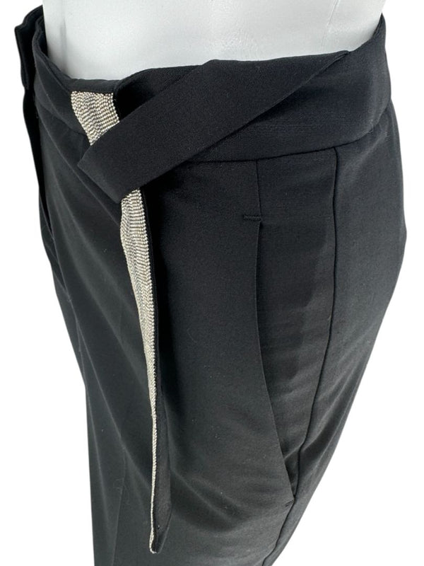 Brunello Cucinelli Black Tapered Trousers with Monili Bead Belt - Size 8
