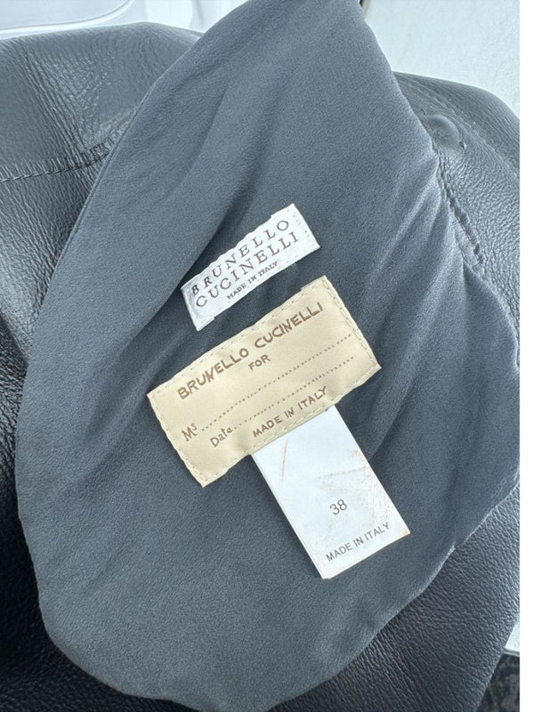 Brunello Cucinelli Chocolate Leather Belted Coat - Size 4