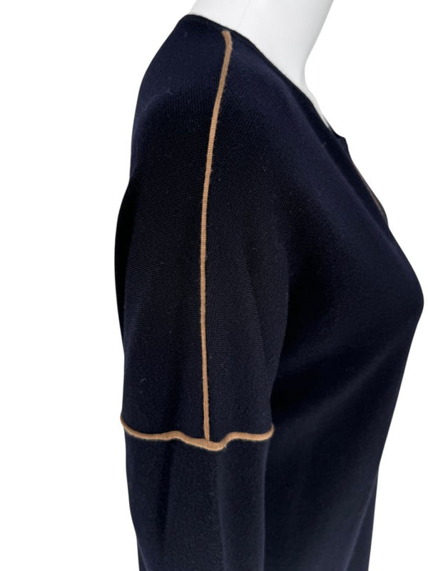 MaxMara Navy Wool Knit Dress with Contrast Piping – Size L