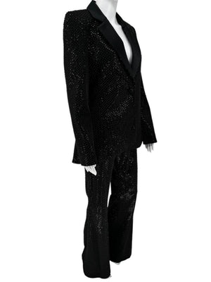 Pamella Roland Black Sequin Beaded Tuxedo Suit – Size 6
