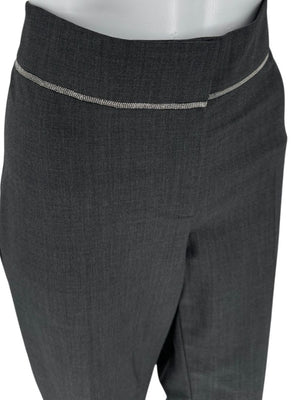 Brunello Cucinelli Charcoal Wool Trousers with MONILI Trim – Size IT 46 / US 10