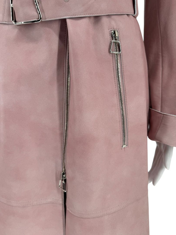 Akris Lamb Nappa Leather Moto Trench in Dusty Rose – Size 8