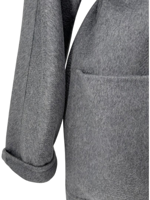 Max Mara ‘Manuela’ Belted Wrap Coat in Light Grey – Size US 10 / IT 44