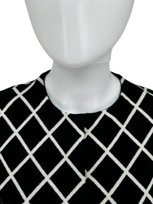Oscar de la Renta Black & White Diamond-Pattern Knit Coat - Size M