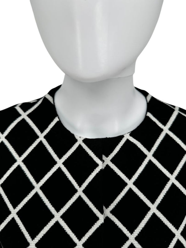 Oscar de la Renta Black & White Diamond-Pattern Knit Coat - Size M