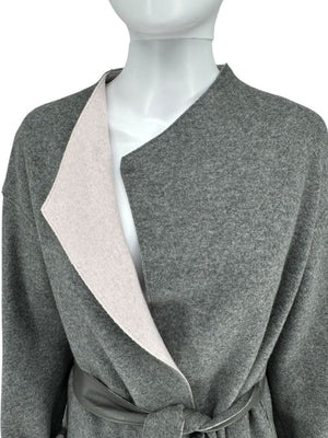 Agona Gray Double-Faced Cashmere Wrap Coat with Leather Belt – Size IT 42 (US 6)