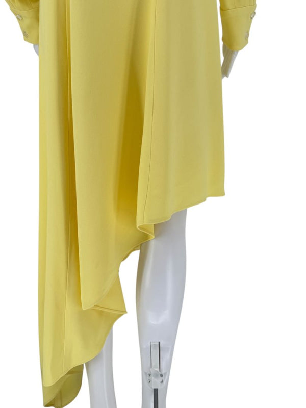Pamella Roland Pale Yellow Crystal Button Shirt Dress with Asymmetric Hem - L