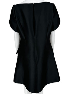 Pamella Roland Black Structured A-Line Dress with Sculptural Sleeves – Large