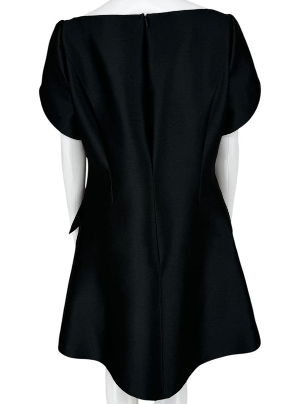 Pamella Roland Black Structured A-Line Dress with Sculptural Sleeves – Large