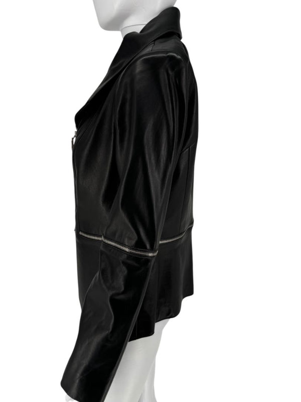 Pamella Roland Black Leather Moto Jacket - Large