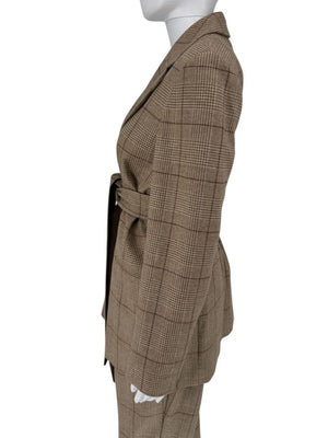 Kiton Wool-Cashmere Plaid Belted Blazer & Drawstring Trousers – Size IT 44