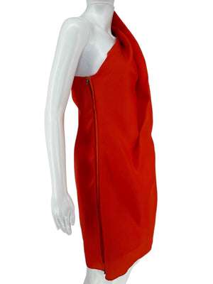 Lanvin 2009 Sculptural One-Shoulder Red Silk Dress – Large