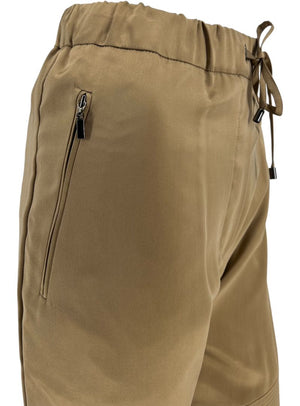 Brunello Cucinelli Tan Silk Moto Jogger Pants – Size IT 44 / US 8- NEW