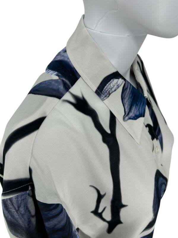 Alexander McQueen Ivory & Ink Floral Silk Blouse – Size L