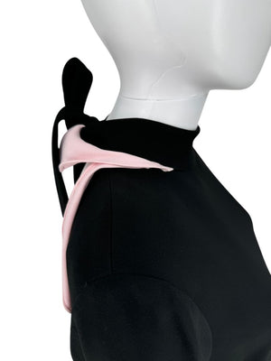 Pamella Roland Black Crepe Shift Dress with Pink Ruffle Back & Neck Tie - Large