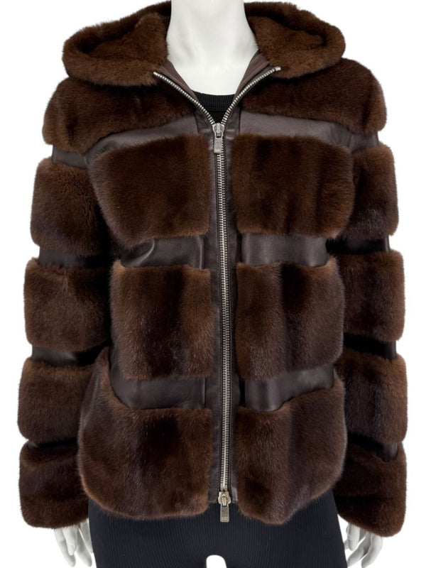 Michael Kors Chocolate Brown Mink Fur & Leather Bomber Jacket – Size 8