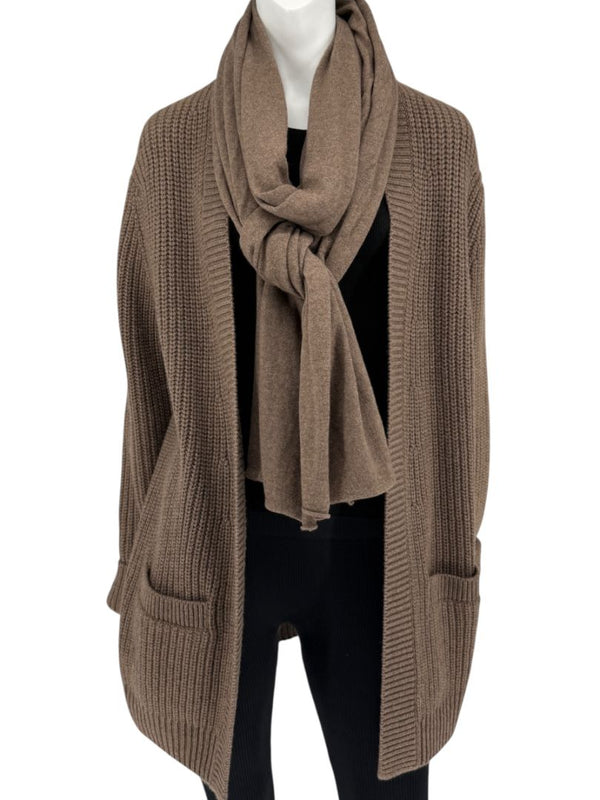 Michael Kors Java Brown Ribbed Cashmere Cardigan w/ Matching Scarf – Size M