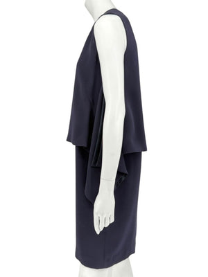 Max Mara Navy Draped Overlay Shift Dress – Size IT 46 (US 12)