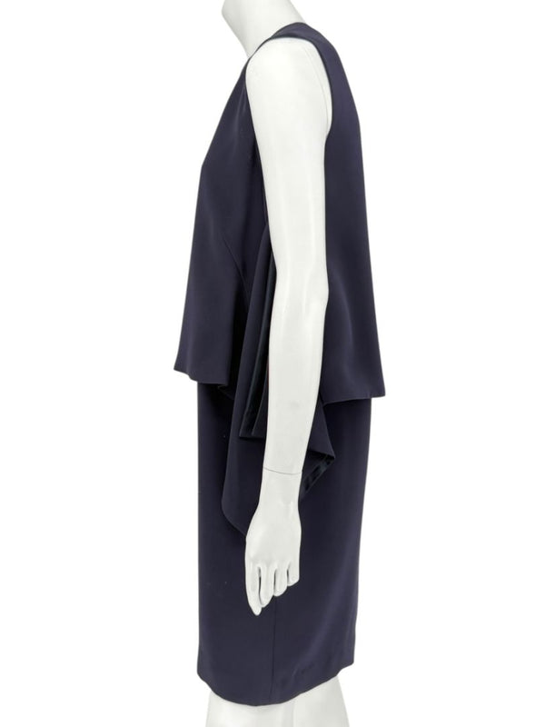 Max Mara Navy Draped Overlay Shift Dress – Size IT 46 (US 12)