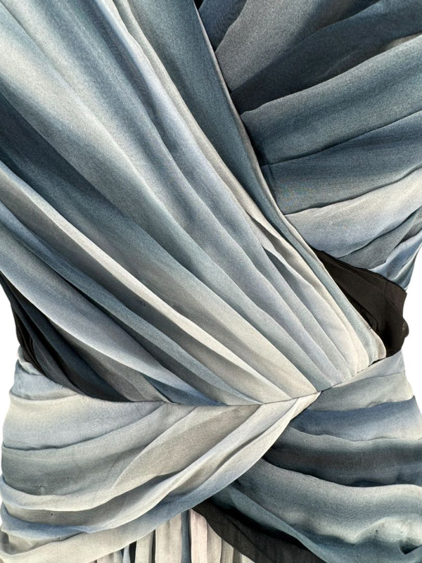 Pamella Roland Sapphire Multi Silk Draped One-Shoulder Gown – Size 6